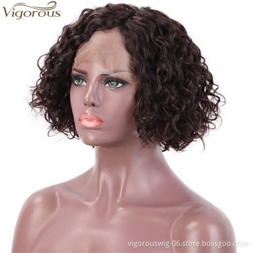 Vigorous Brazilian Real Hair Side Part Short Curly Wave Lace Front Human Hair Wig for Black Women Half Hand Made Wigs